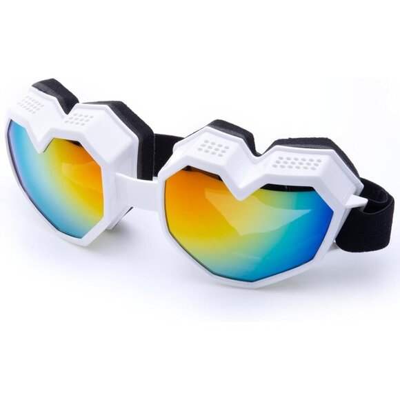 ?4Women White Heart Shaped Sunglasses Fashion Ski Goggles Oversize Love Glasses main image 4